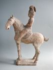 Tall Chinese Tang Dynasty Painted Pottery Horse & Lady Rider (43cm)