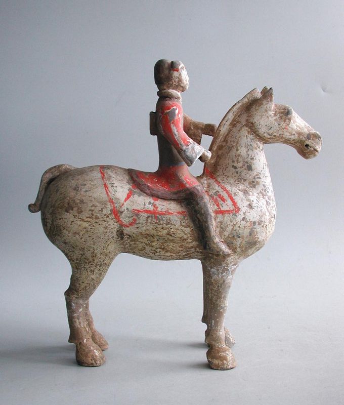 Fine Chinese Han Dynasty Pottery Horse &amp; Rider (206 BC - AD 8)