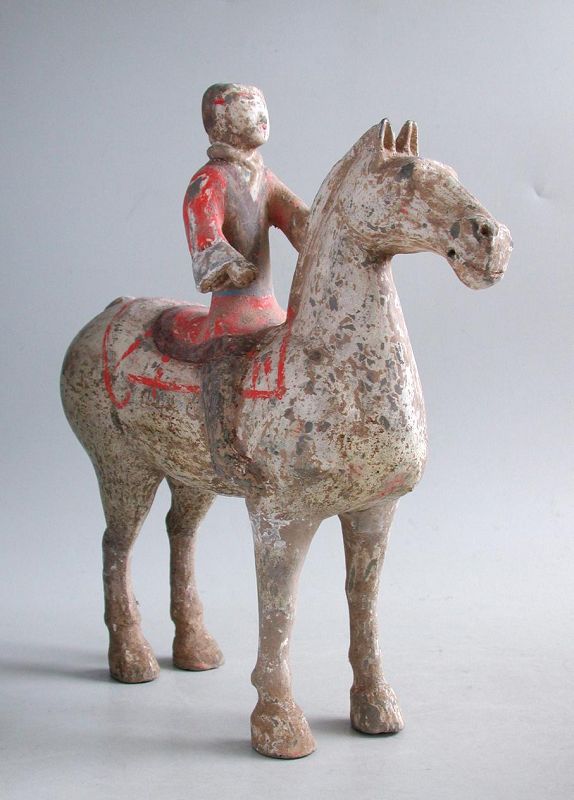 Fine Chinese Han Dynasty Pottery Horse &amp; Rider (206 BC - AD 8)