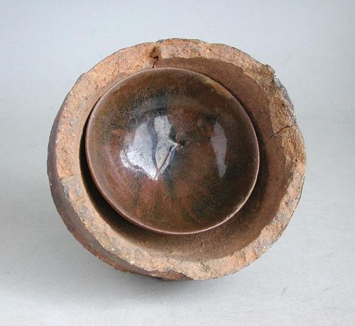 Chinese Song Dynasty Hare's Fur Bowl in Kiln Saggar (Ex. Grahame Clark