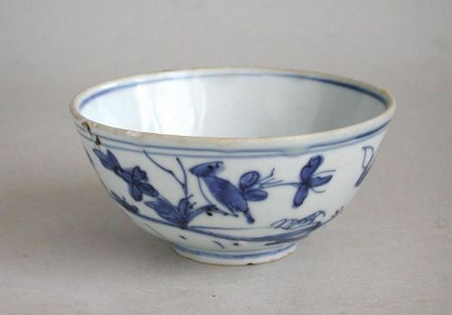 Chinese Ming Dynasty Blue & White Porcelain Bowl - Birds