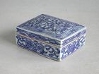 Chinese 19th Century Blue & White Porcelain Box with Inscription