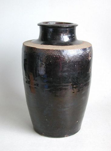 Rare Tall Chinese Xixia Dynasty Glazed Stoneware Jar (1038 - 1227)