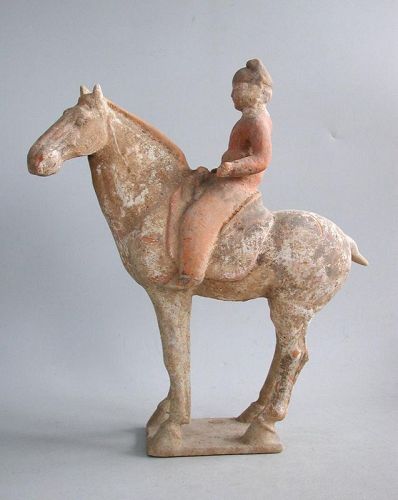 SALE Fine Chinese Tang Dynasty Painted Pottery Horse & Rider