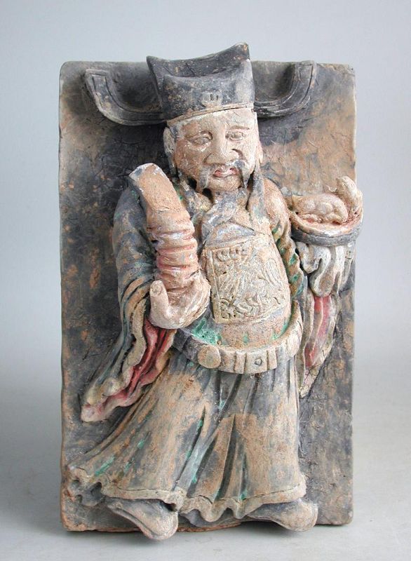 Fine Chinese Ming Dynasty Painted Pottery Mandarin Tile