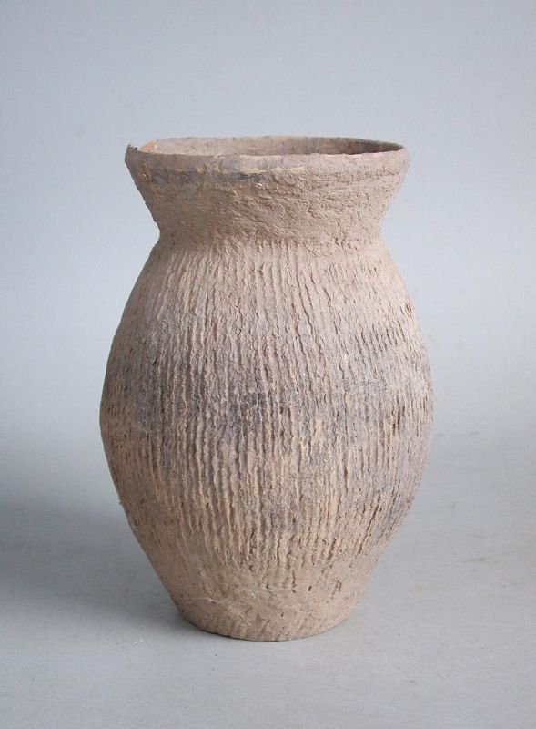 Chinese Neolithic Qijia Culture Cord-Impressed Pottery Jar