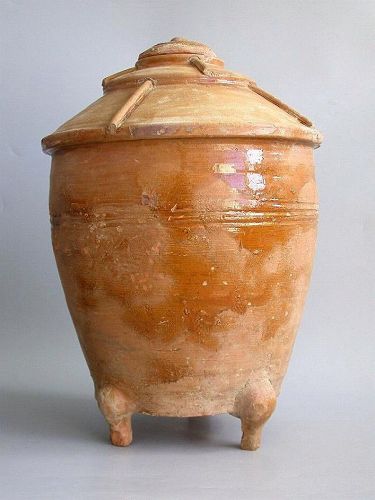 Rare Large Chinese Han Dynasty Glazed Granary with Cover