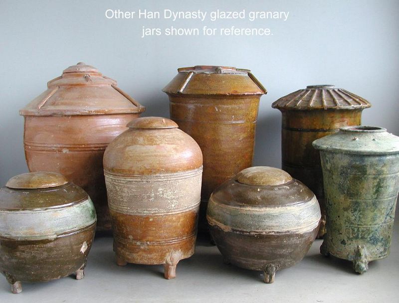 Rare Large Chinese Han Dynasty Glazed Granary with Cover