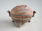 Fine Chinese Han Dynasty Painted Pottery Ding (206 BC - AD 8)