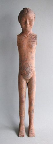 Fine Tall Chinese Western Han Dynasty Painted Pottery "Stick" Figure