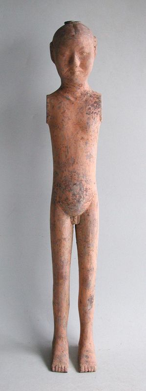 Fine Tall Chinese Han Dynasty Painted Pottery "Stick" Figure