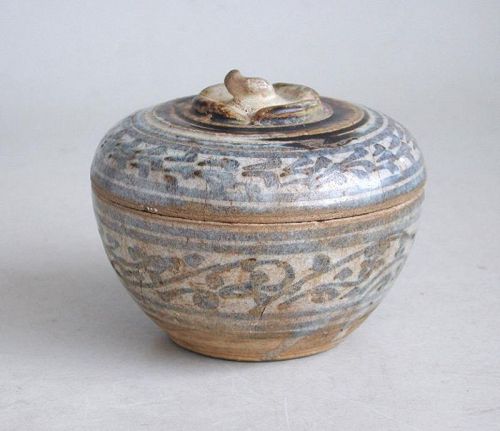 Thai 13th - 15th Century Sawankhalok Stoneware Covered Box