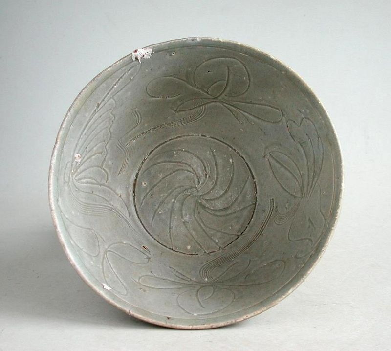 Fine Chinese Song Dynasty Incised Celadon Porcelain Bowl (19cm)