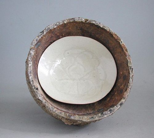 Chinese Northern Song Dynasty Qingbai Porcelain Dish in Kiln Saggar