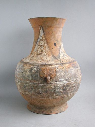 LARGE Chinese Han Dynasty Painted Pottery Hu Jar (206 BC - AD 8)