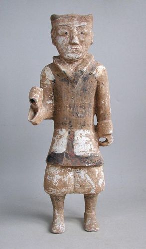 Fine Tall Chinese Western Han Dynasty Painted Pottery Soldier