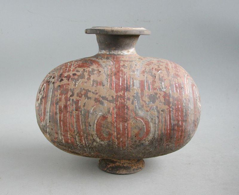 Chinese Han Dynasty Painted Pottery Cocoon Jar (206 BC - AD 8)