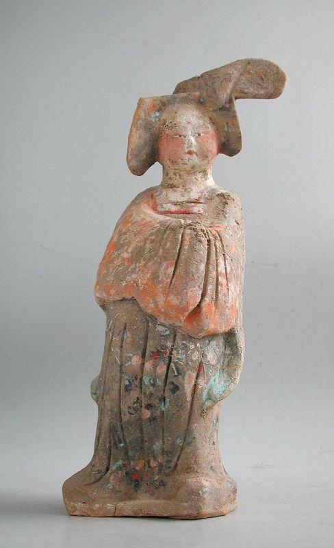 Fine Chinese Tang Dynasty Painted Pottery Female Courtier ("Fat Lady")