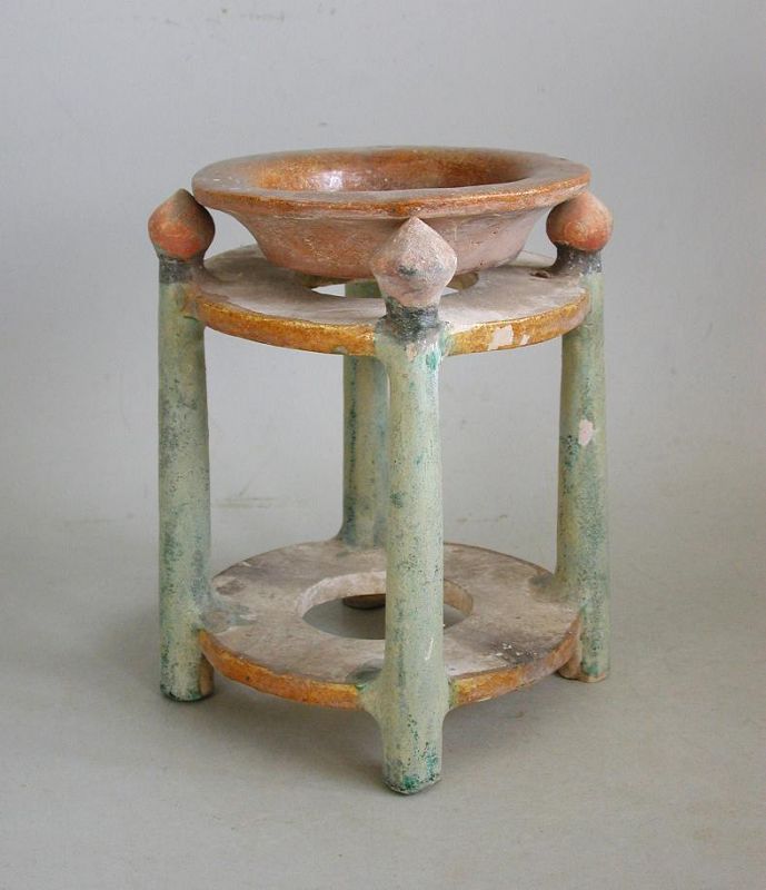 Chinese Ming Dynasty Glazed & Painted Pottery Wash Stand & Basin