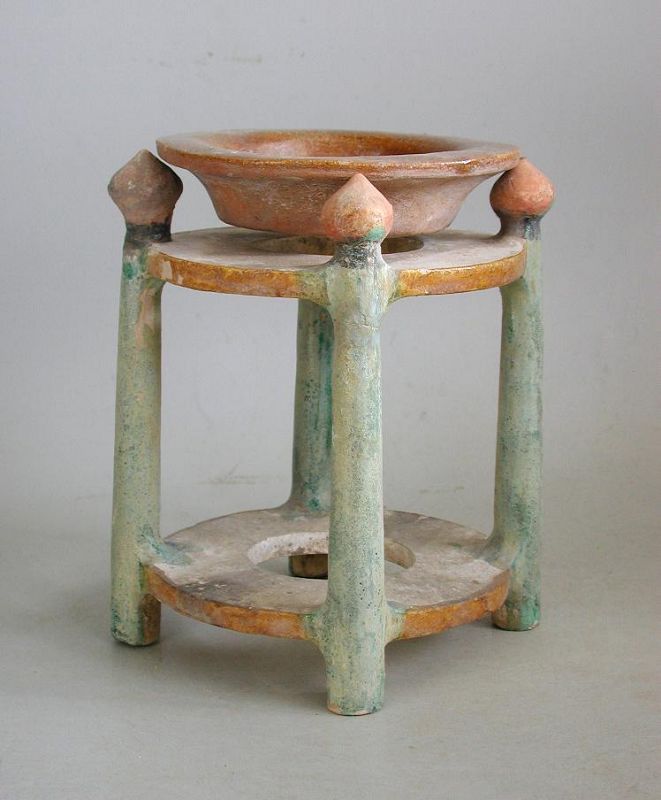 Chinese Ming Dynasty Glazed &amp; Painted Pottery Wash Stand &amp; Basin