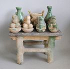 Chinese Ming Dynasty Glazed Pottery Altar Table with Food Offerings