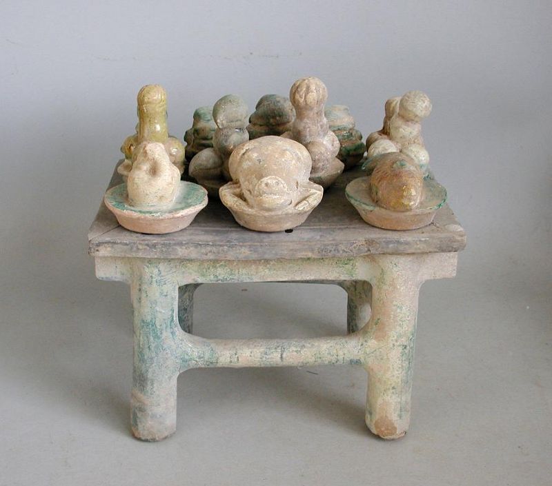 Chinese Ming Dynasty Glazed Pottery Altar Table with Food Offerings