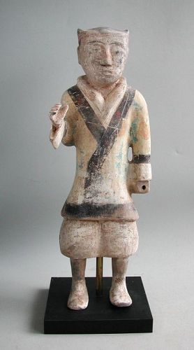 Fine Tall Chinese Western Han Dynasty Painted Pottery Soldier (Archer)