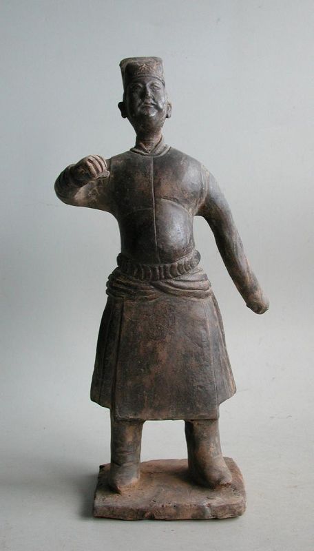Rare Chinese Yuan Dynasty Burnished Black Pottery Groom Figure 32.5cm