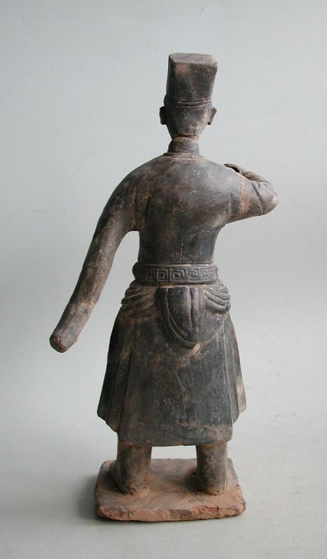 Rare Chinese Yuan Dynasty Burnished Black Pottery Groom Figure 32.5cm