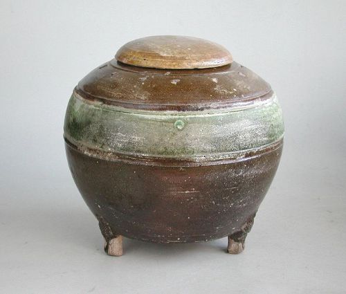 Rare Chinese Eastern Han Dynasty Green & Brown Glazed Granary + Cover