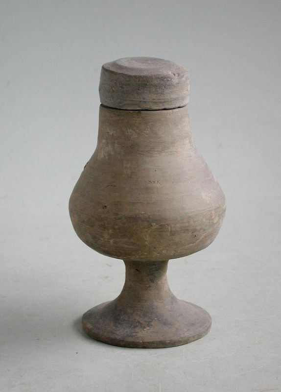 Rare Chinese Warring States Covered Pottery Stem Jar (475 - 221 BC)