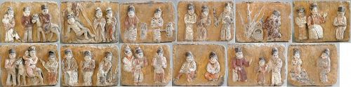 Set 12 Chinese Jin Dynasty Painted Pottery Filial Piety Tiles with TL