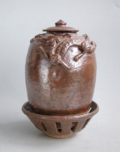 Chinese Song Dynasty Stoneware Dragon Jar with Rare Stand & Cover