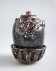 Chinese Song Dynasty Stoneware Dragon Jar with Rare Stand & Cover