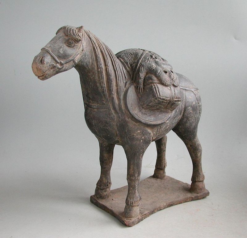 Fine &amp; Rare Large Chinese Yuan Dynasty Burnished Black Pottery Horse
