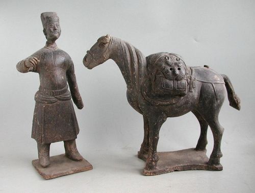 Fine & Rare Chinese Yuan Dynasty Black Pottery Horse & Groom + TL Test
