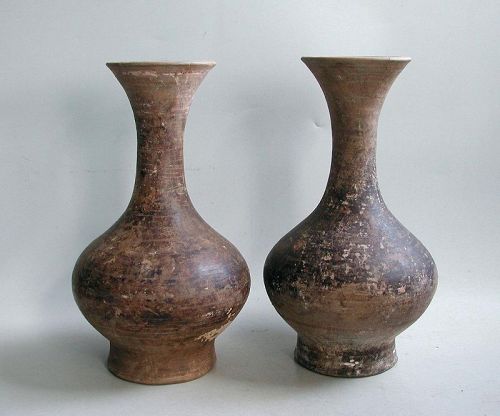 Fine Pair of Tall Chinese Western Han Dynasty Burnished Pottery Vases
