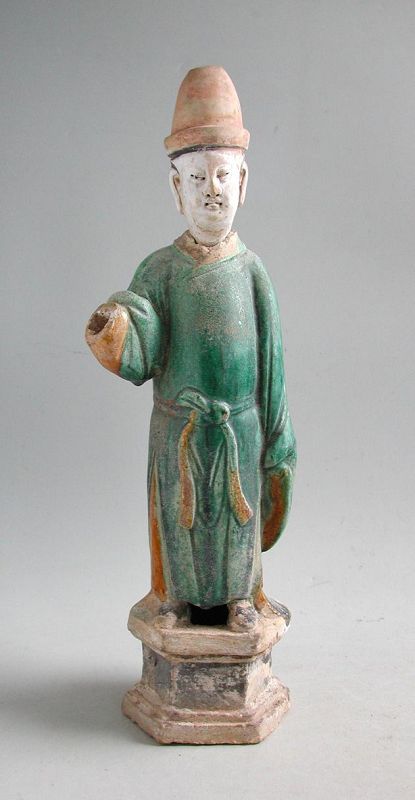 Tall Chinese Ming Dynasty Glazed Pottery Figure