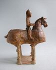 Very Rare Large Chinese Northern Wei Dynasty Glazed War Horse & Rider