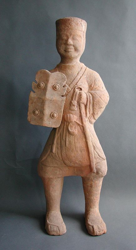 TALL Chinese Eastern Han Dynasty Sichuan Pottery Farmer with Shield