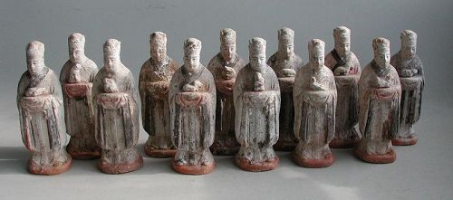 Set of Twelve Chinese Ming Dynasty Painted Pottery Zodiac Figures