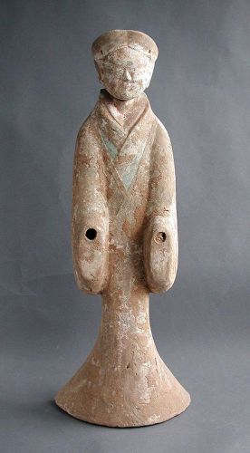 Tall Chinese Han Dynasty Painted Pottery Female Attendant Figure