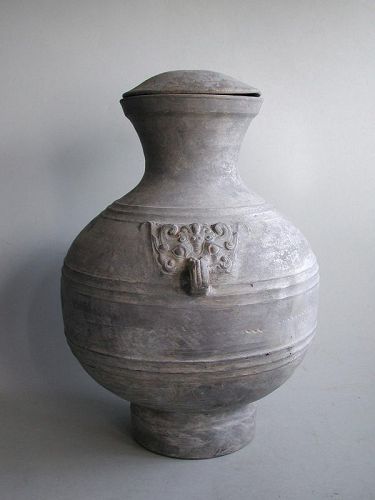 LARGE Chinese Western Han Dynasty Pottery Hu Jar with Cover