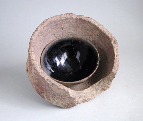 Chinese Song Dynasty Hare's Fur Bowl in Kiln Saggar