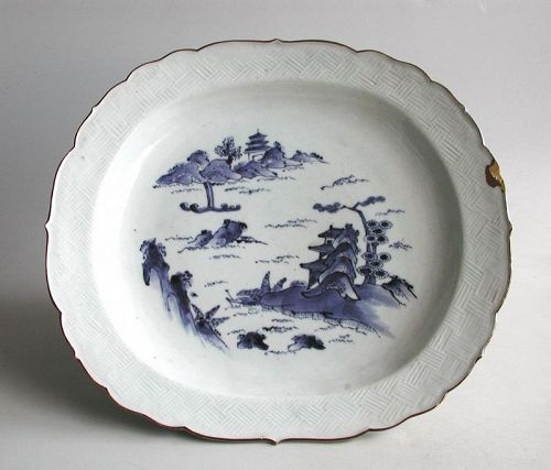 Large Japanese 18th/19th Century Blue & White Porcelain Dish / Platter