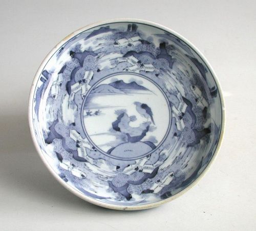 Japanese 19th Century Blue & White Porcelain Dish (with mark)