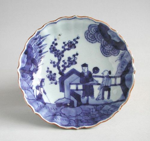 Fine Japanese 18th Century Moulded Arita Blue & White Porcelain Bowl