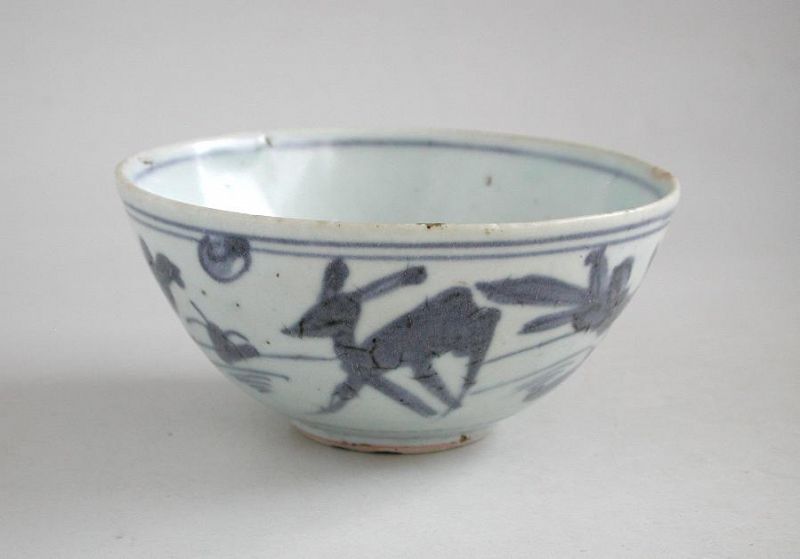 Chinese Ming Dynasty Blue & White Porcelain Bowl - Deer
