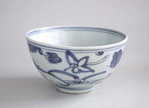 Chinese Ming Dynasty Blue & White Porcelain Bowl - Birds