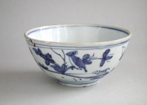 Chinese Ming Dynasty Blue & White Porcelain Bowl - Birds
